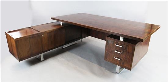 A 1960s Jorgen Pedersen Danish rosewood L shaped desk, 6ft 7in. x 6ft H.2ft 1in. with CITES certificate